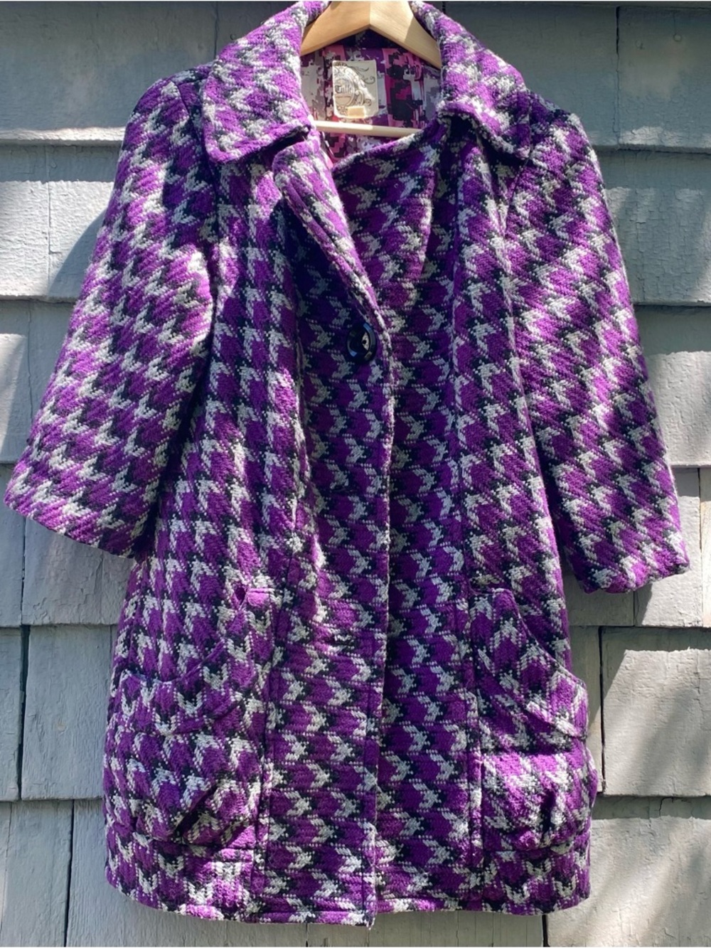 Tulle Anthropologie purple houndstooth plaid jacket